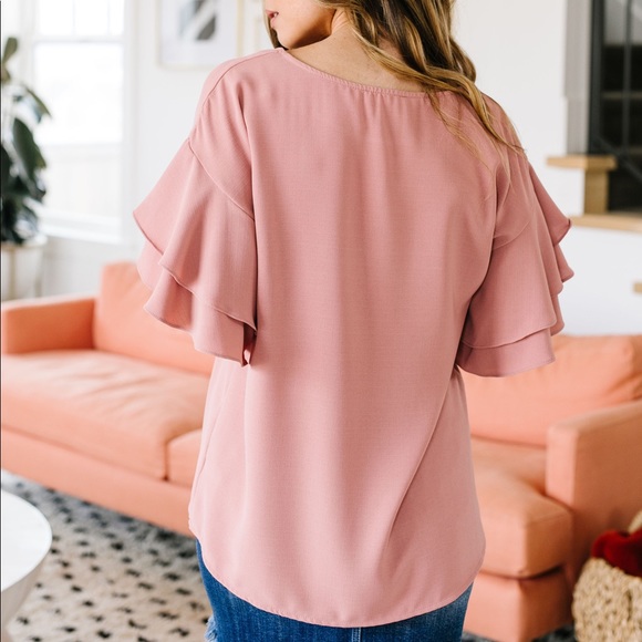 Ruth Ruffled Sleeve Top In Mauve - Picture 4 of 8